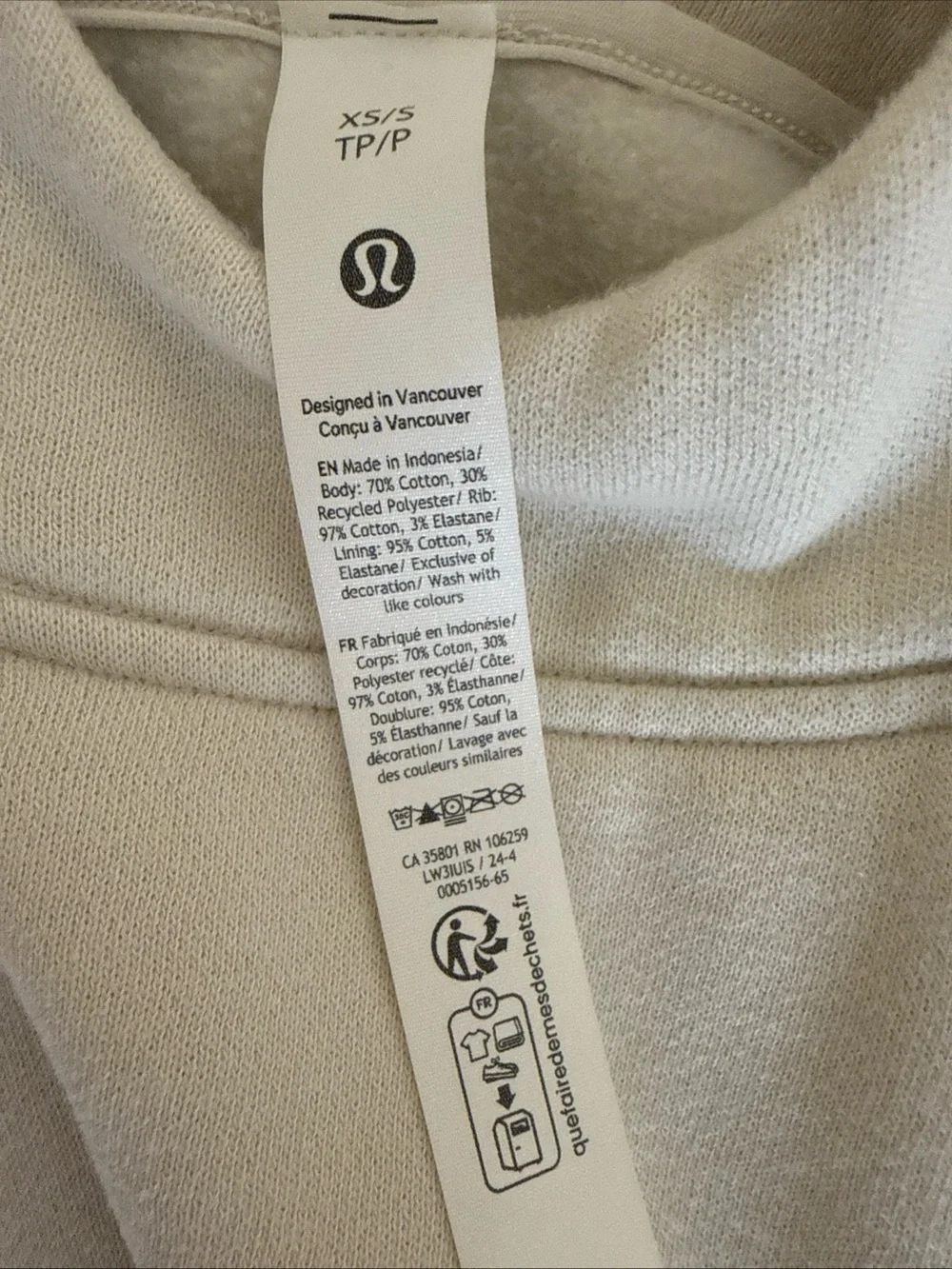 Lululemon Scuba Oversized Size Slit Hoodie Women's XS/S Cream Ivory LW3IUIS